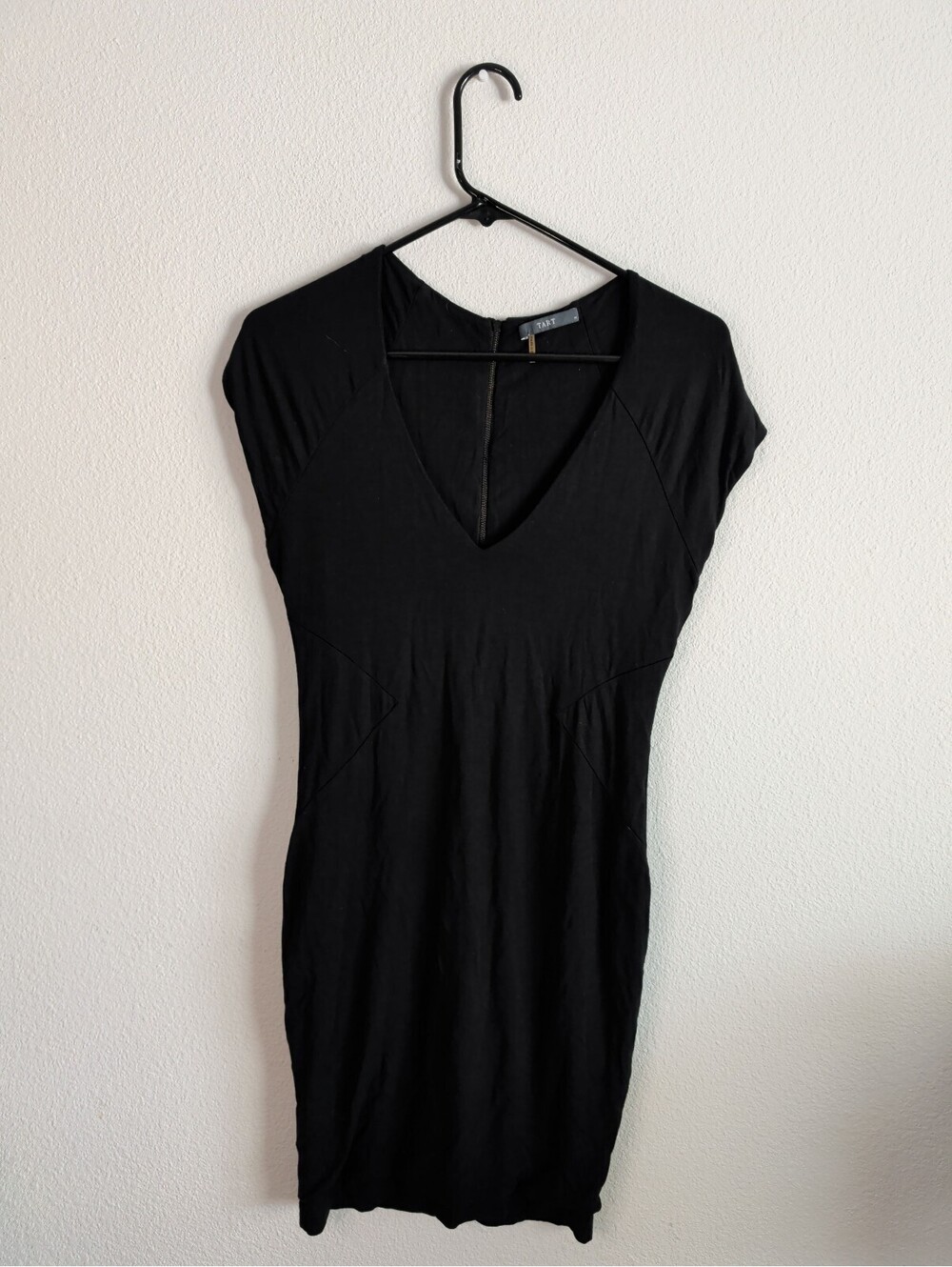 Tart Black Modal Blend V-Neck Bodycon Midi Dress Back Zip M